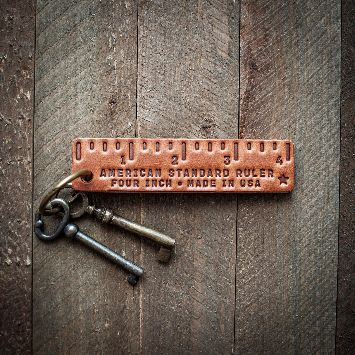 Pocket Ruler Rectangular Leather Keychain