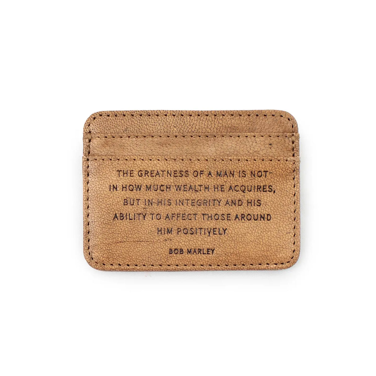 Distressed Leather Card Holder Wallet (Bob Marley Quote) | 3 Colors