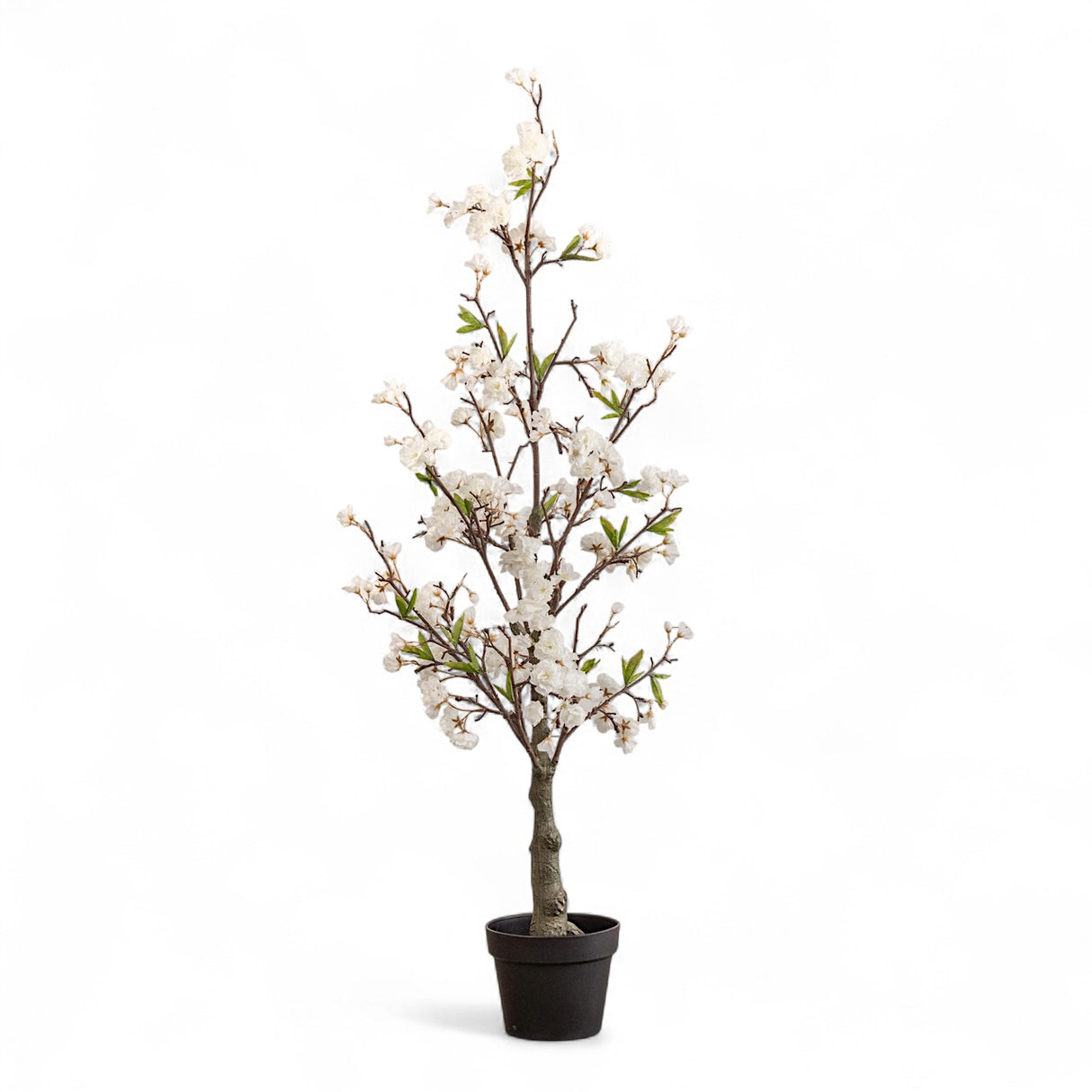 4-foot artificial cherry blossom tree with white flowers in black pot