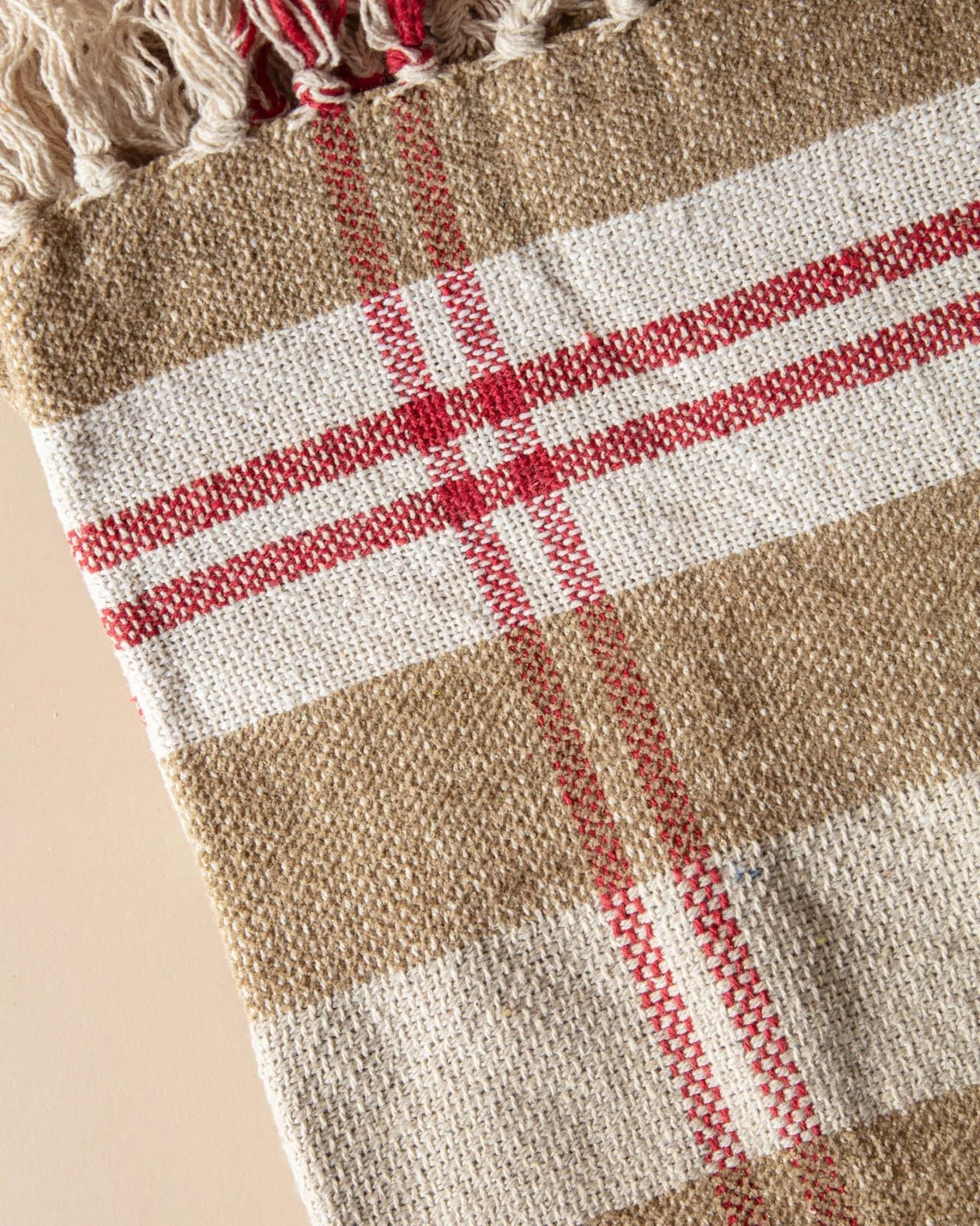 Plaid Recycled Chenille & Cotton Throw Blanket with Fringe