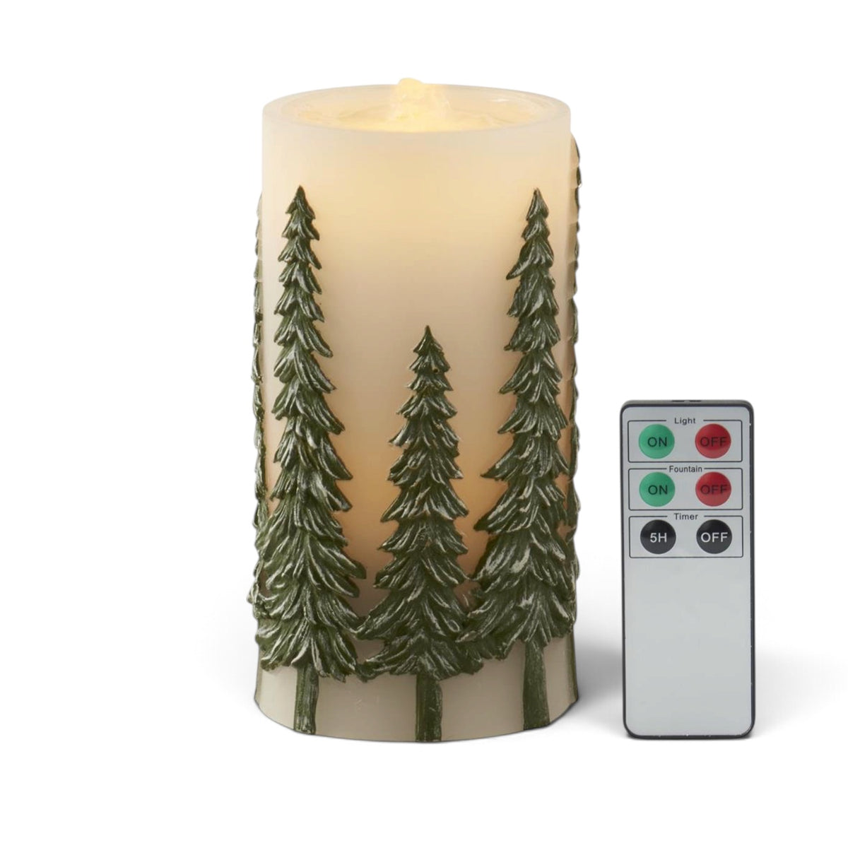 Green Embossed Tree LED Water Candle with Timer & Remote