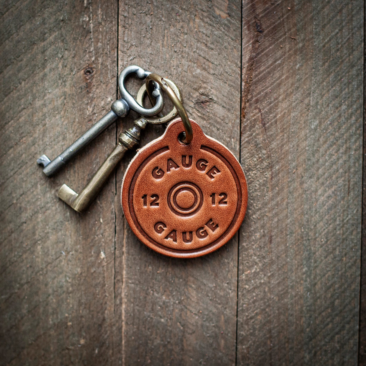 12 Gauge Circular Leather Keychain