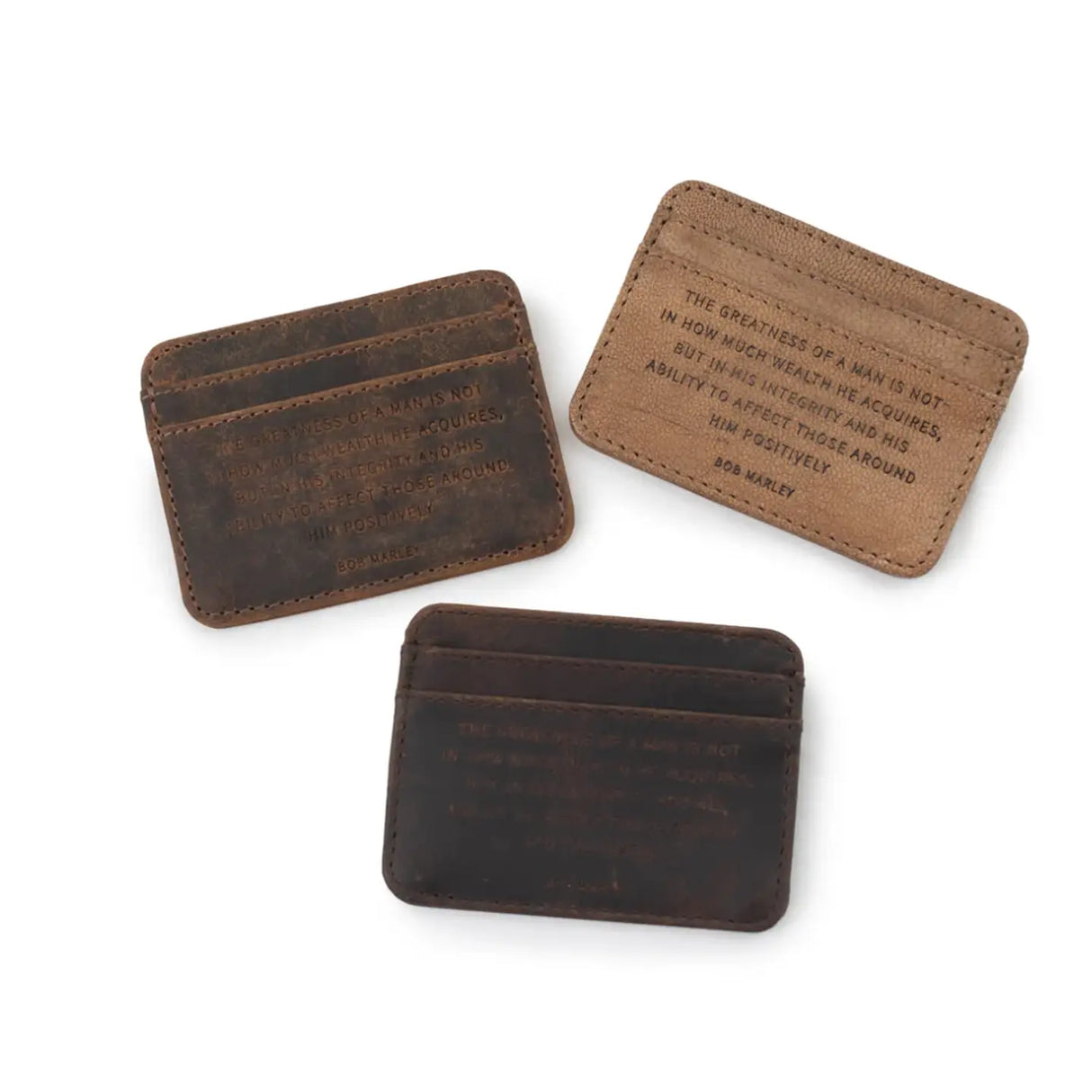 Distressed Leather Card Holder Wallet (Bob Marley Quote) | 3 Colors