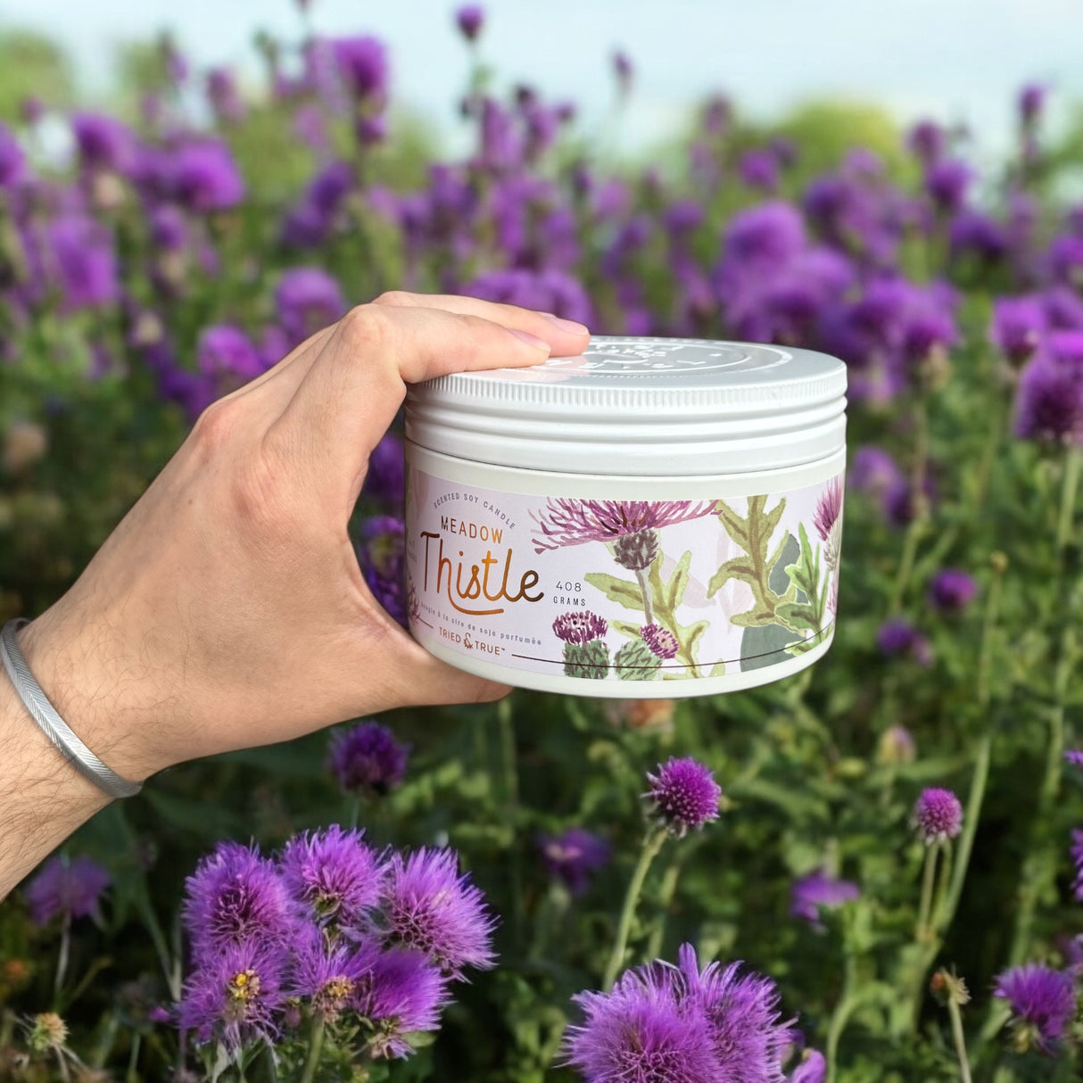 Meadow Thistle 3 Wick Soy Candle in Tin