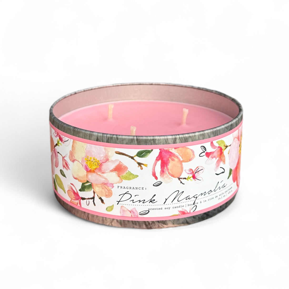 Pink Magnolia 3 Wick Soy Candle in Tin