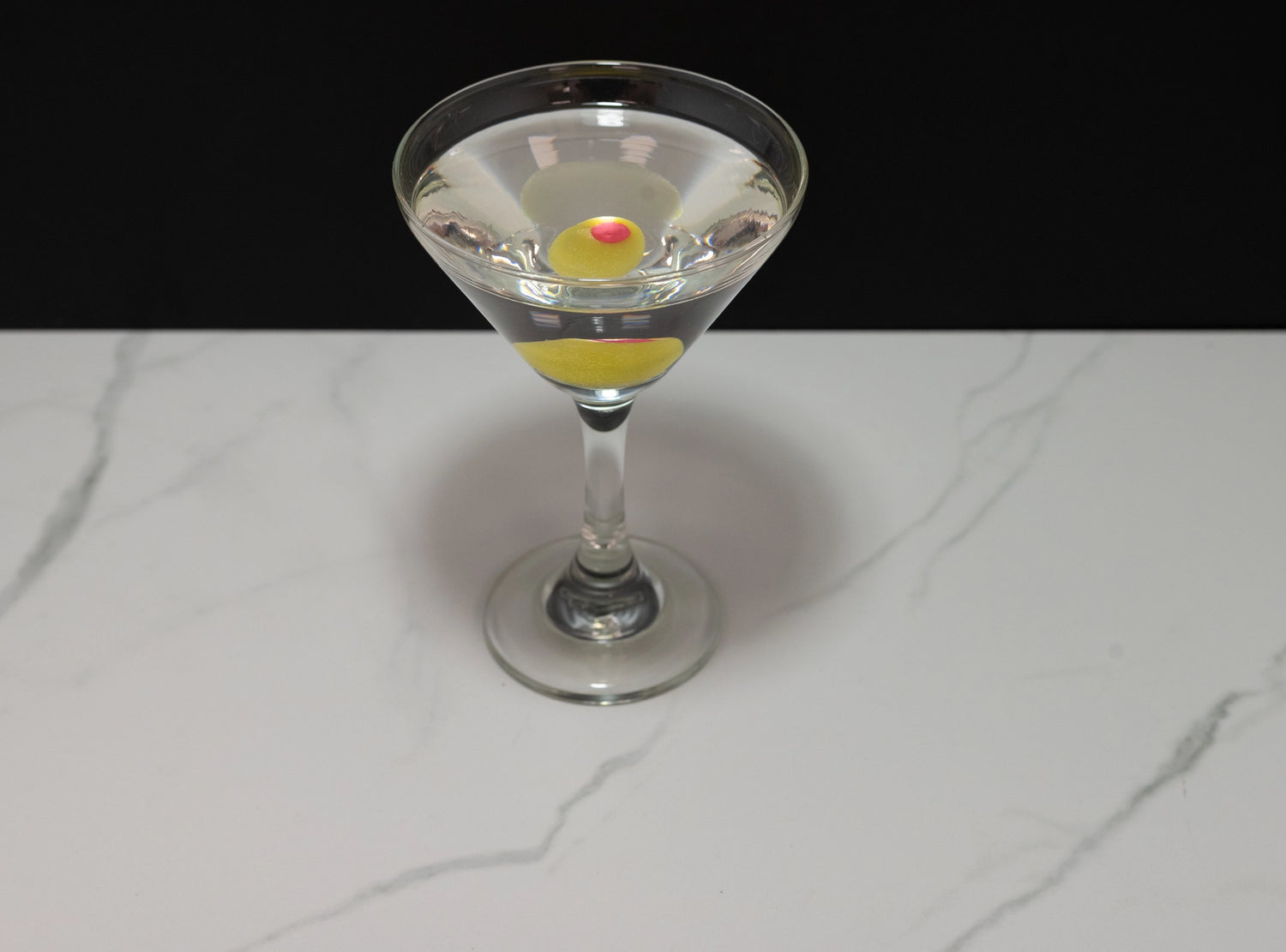 Realistic Fake Martini Glass with Olive