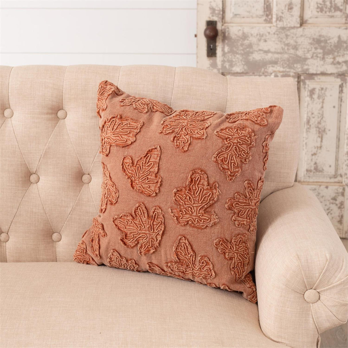 Fall Leaf Orange Stonewashed Throw Pillow