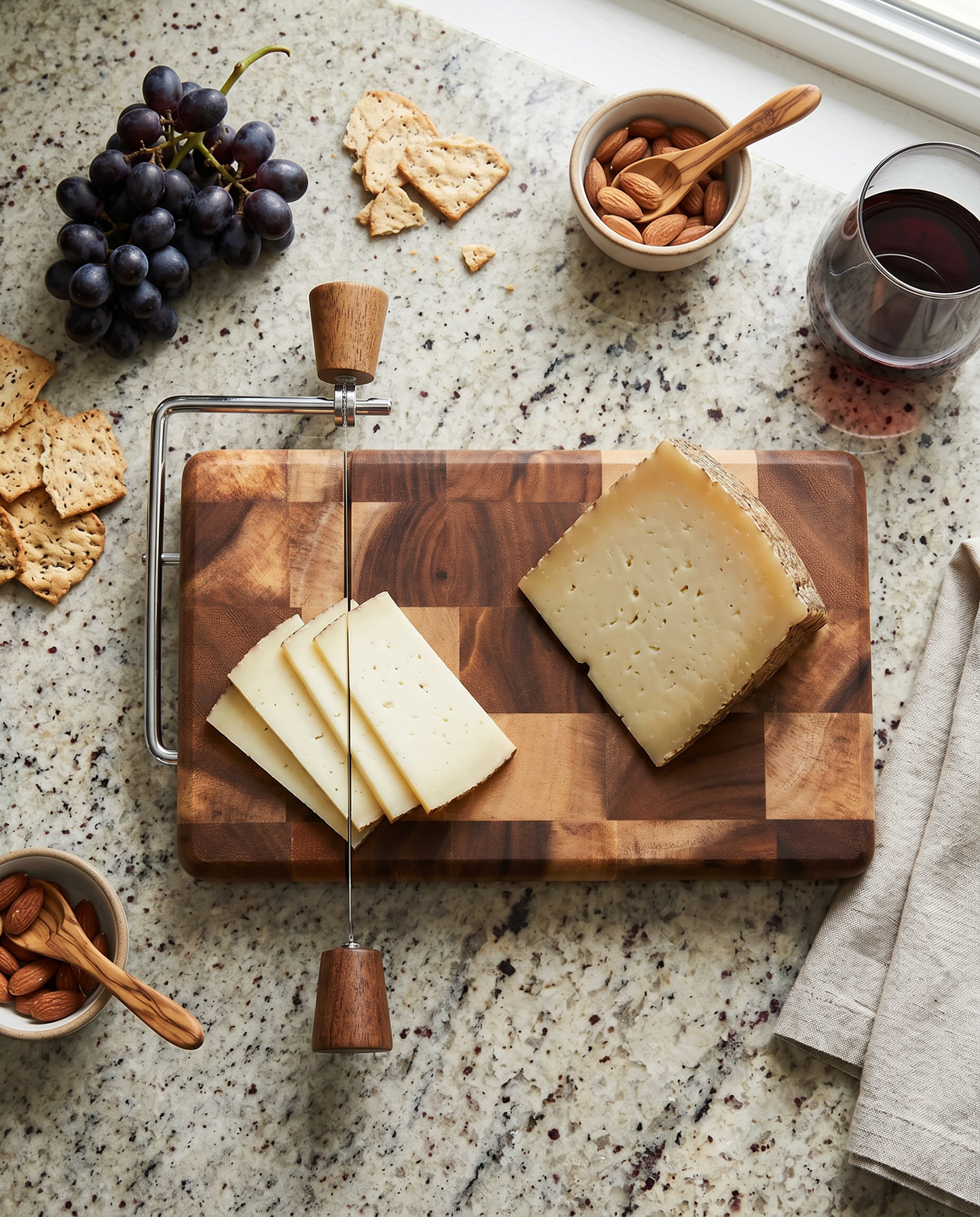 End Grain Wood Cheese Slicer with Wire Cutter