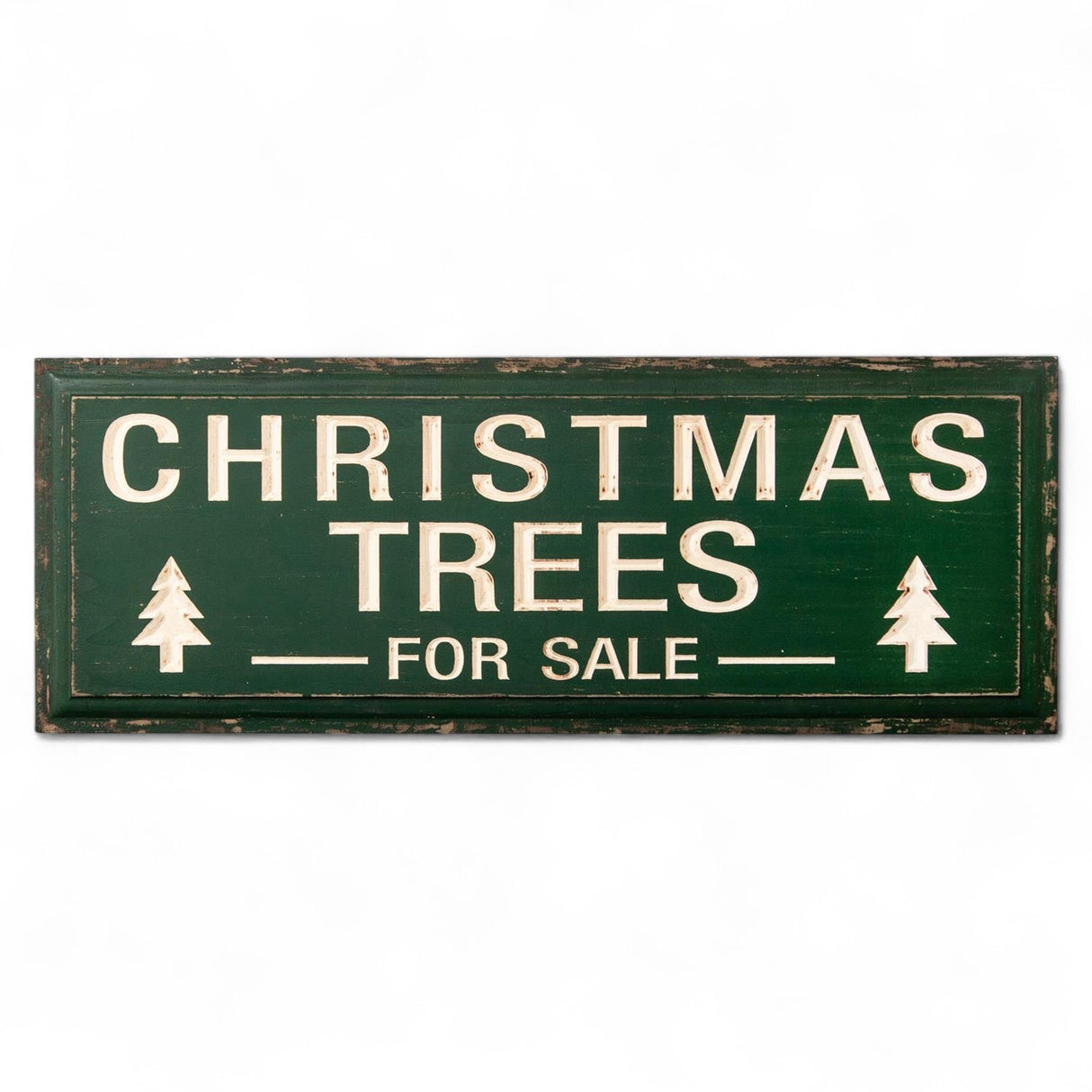 Green Carved Wood Christmas Trees for Sale Sign