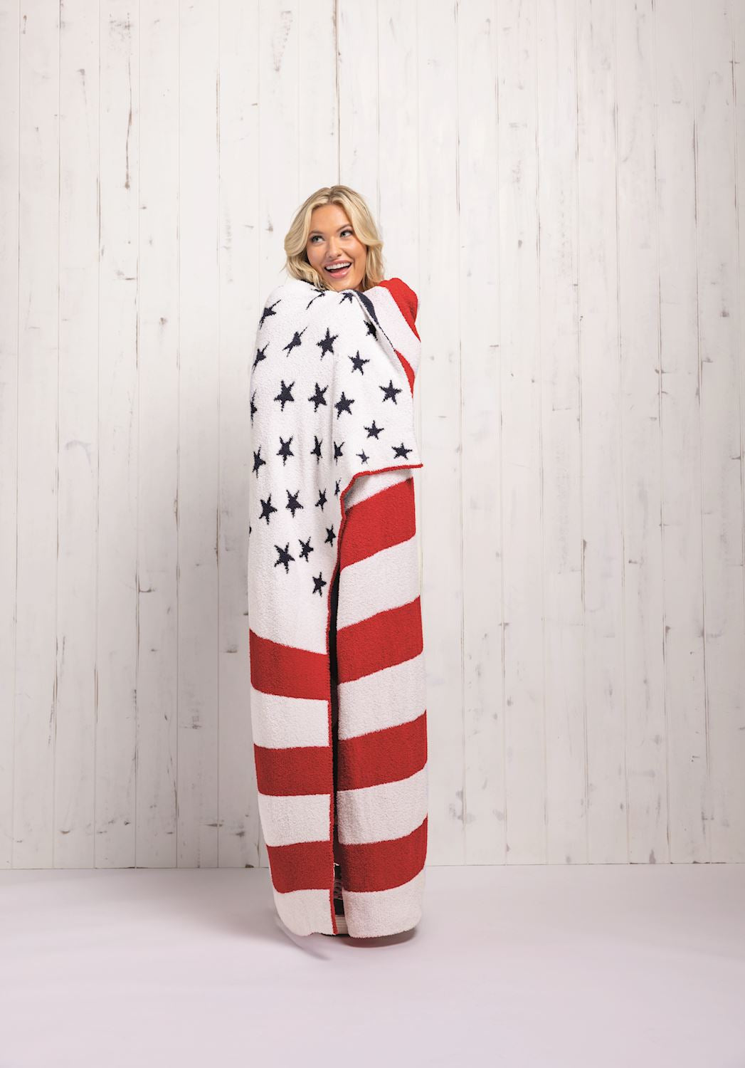 Americana Chenille Knit American Flag Throw Blanket