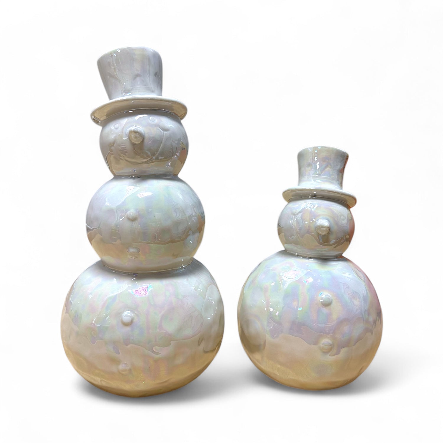 Pearlescent Glossy Ceramic Snowman Figurine | 2 Sizes