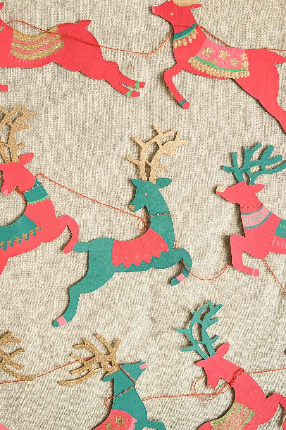 Bright Reindeer Sewn Paper Garland | East End Press