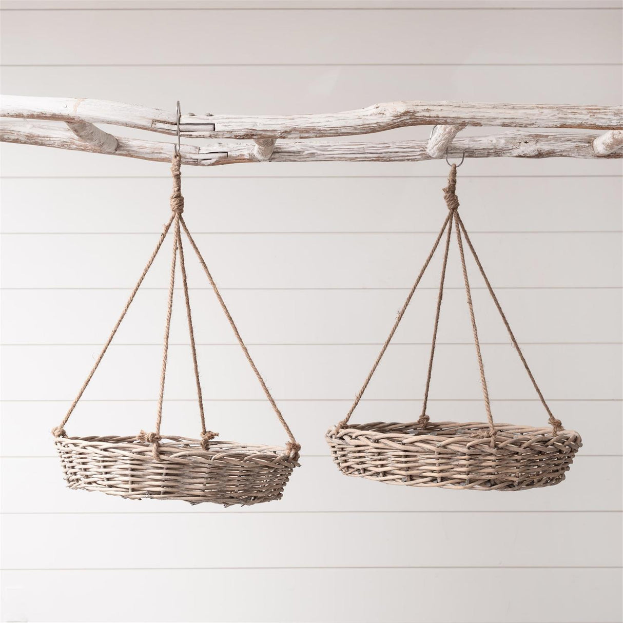 Weathered Wicker Hanging Basket with Jute Rope | 2 Sizes