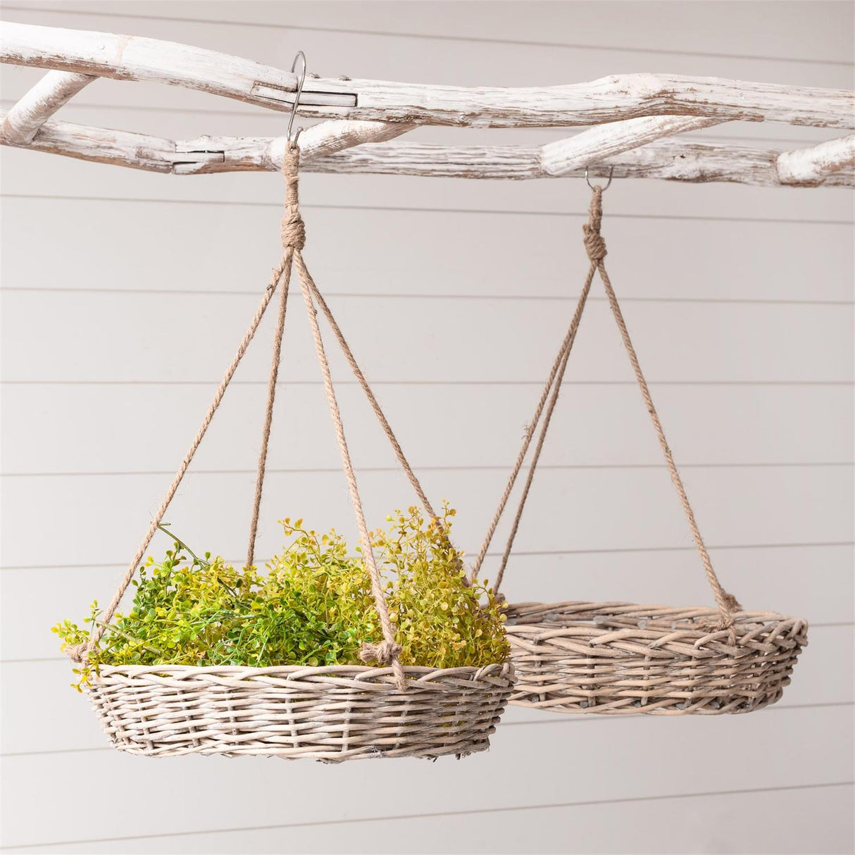 Weathered Wicker Hanging Basket with Jute Rope | 2 Sizes