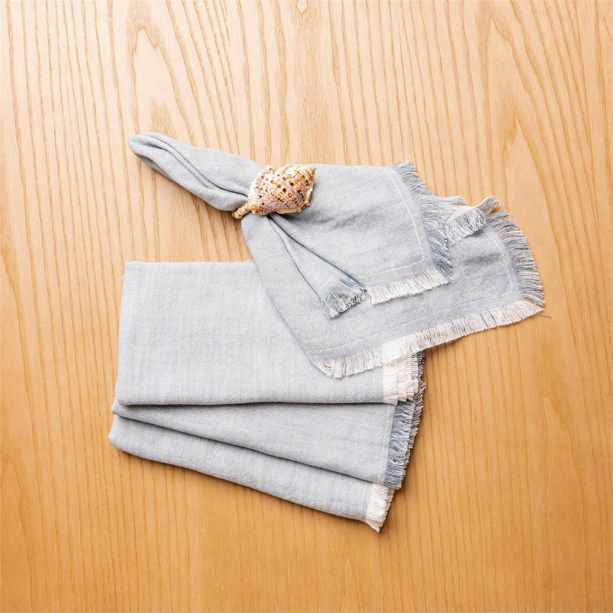 Soft Blue Chambray Fringe Edge Napkin
