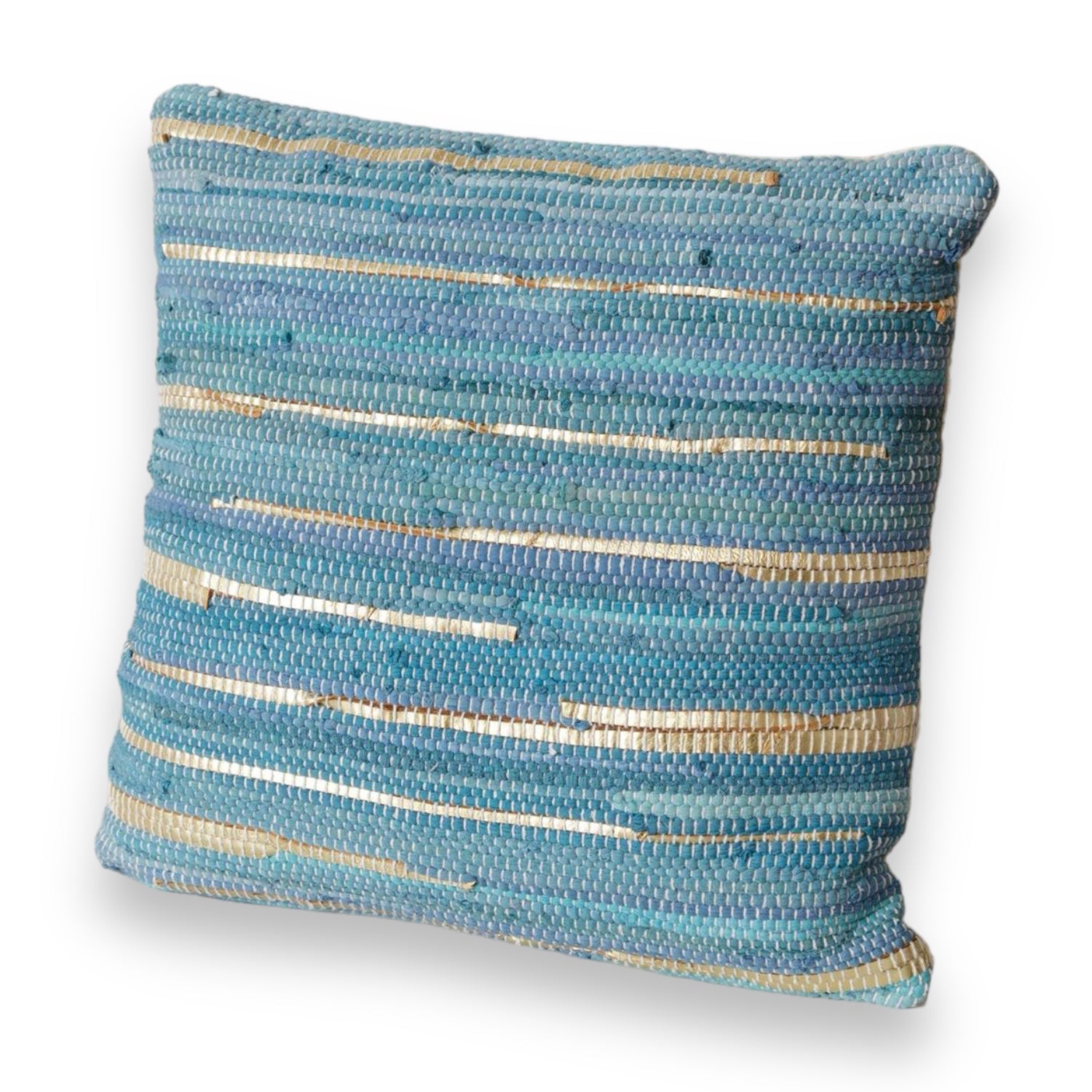 teal and gold chindi pillow