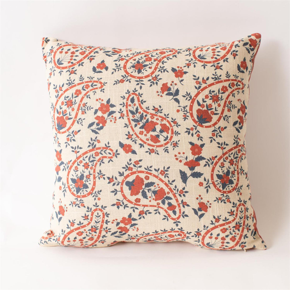 Red & Blue Paisley Floral Pillow