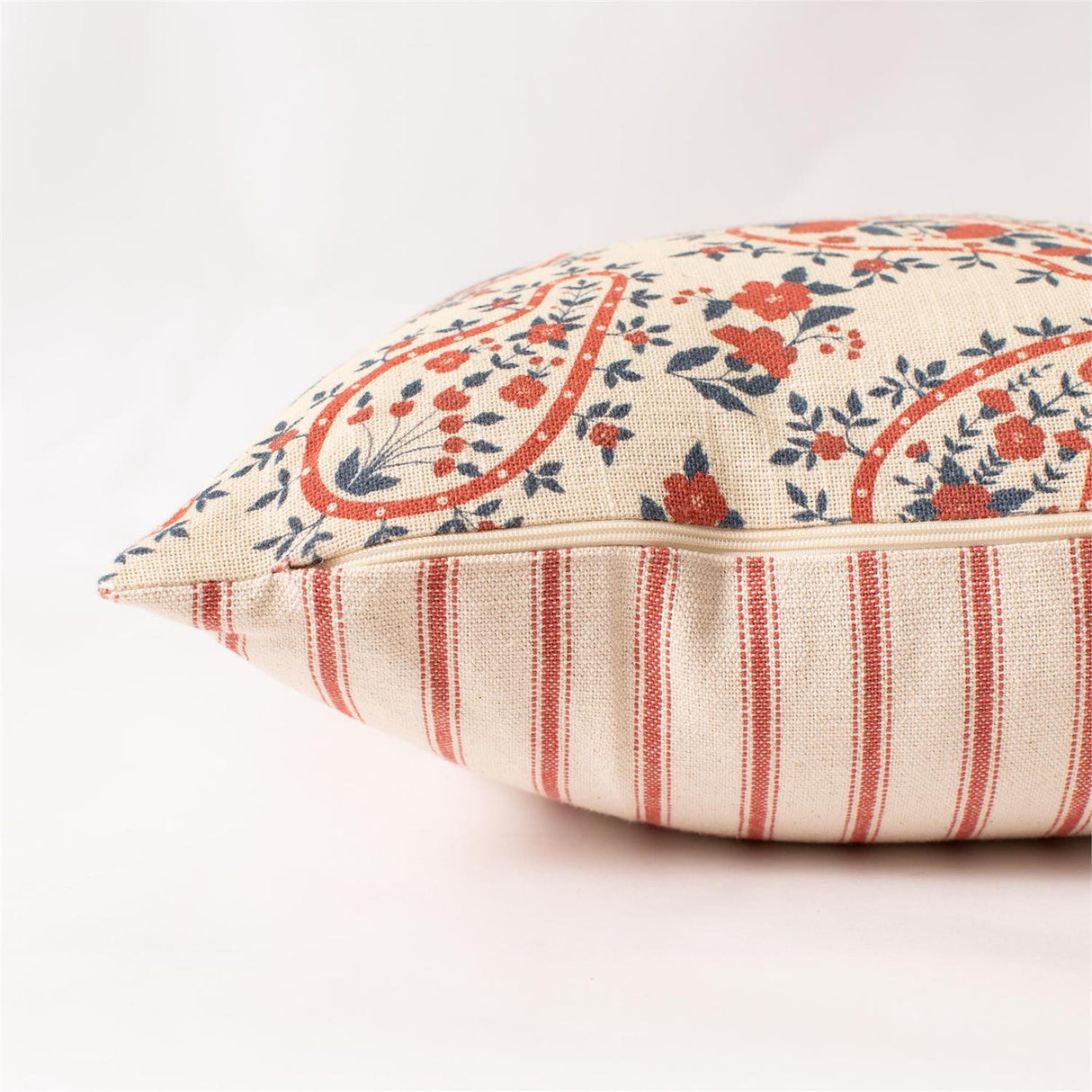 Red & Blue Paisley Floral Pillow