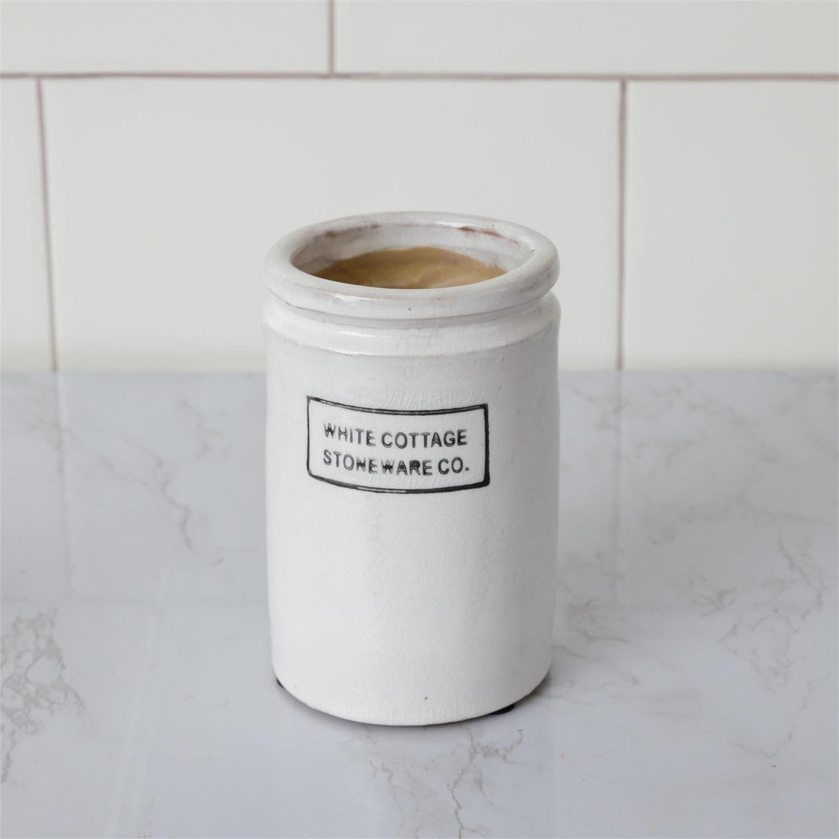 White Cottage Half Pint Ceramic Crock