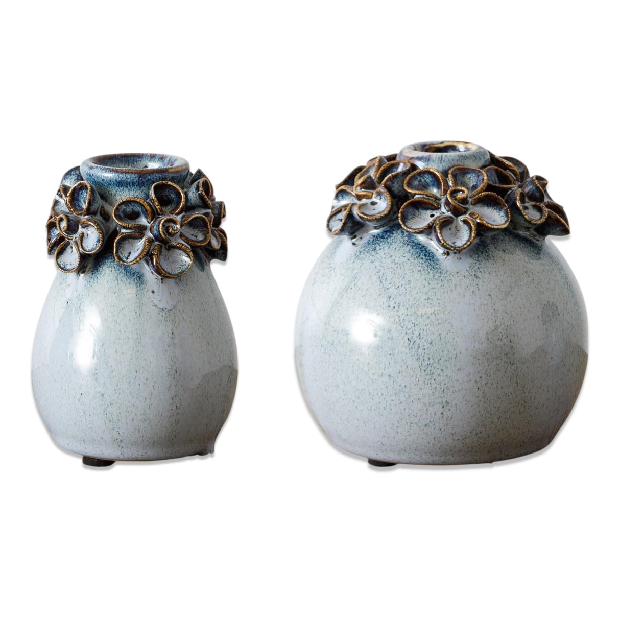 Blue Ceramic Stoneware Sculpted Flower Bud Vase | 2 Sizes