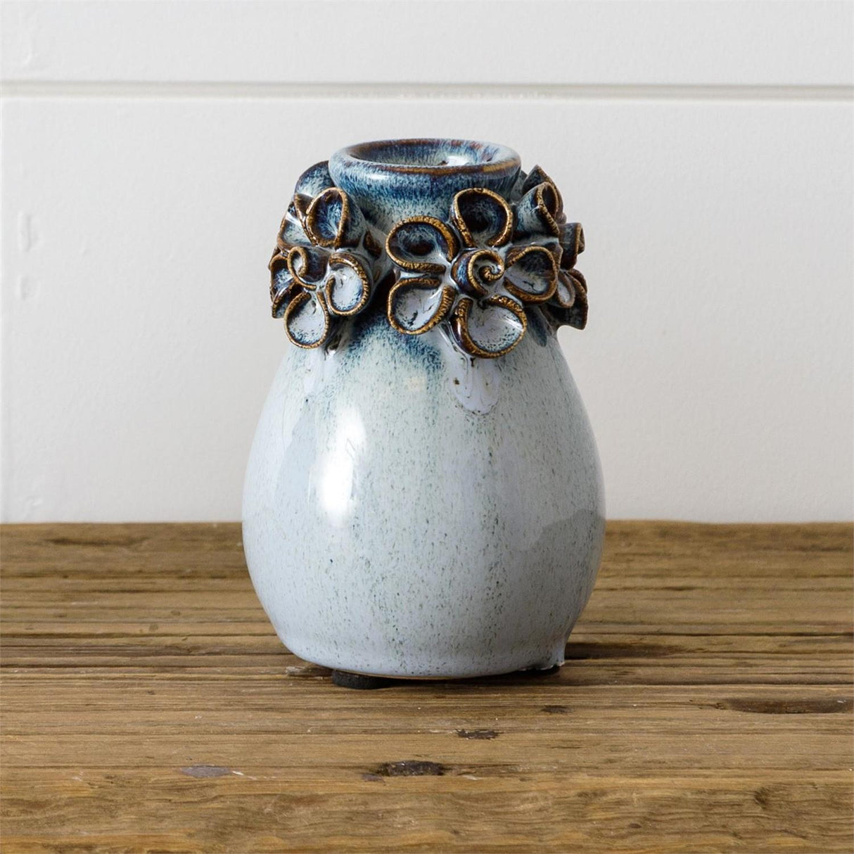 Blue Ceramic Stoneware Sculpted Flower Bud Vase | 2 Sizes