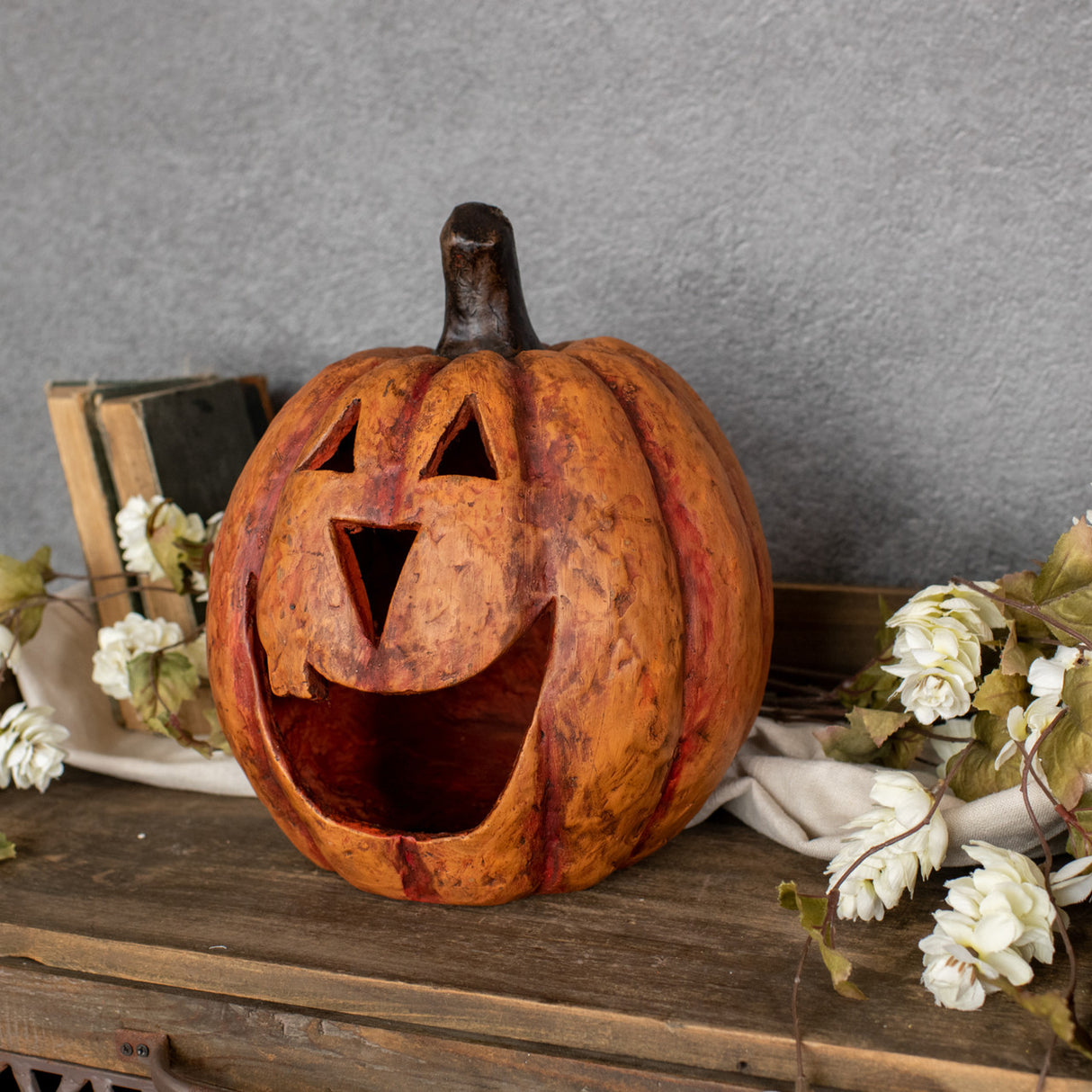 Orange Big Mouth Jack O'Lantern Resin Mache Pumpkins | 3 Sizes