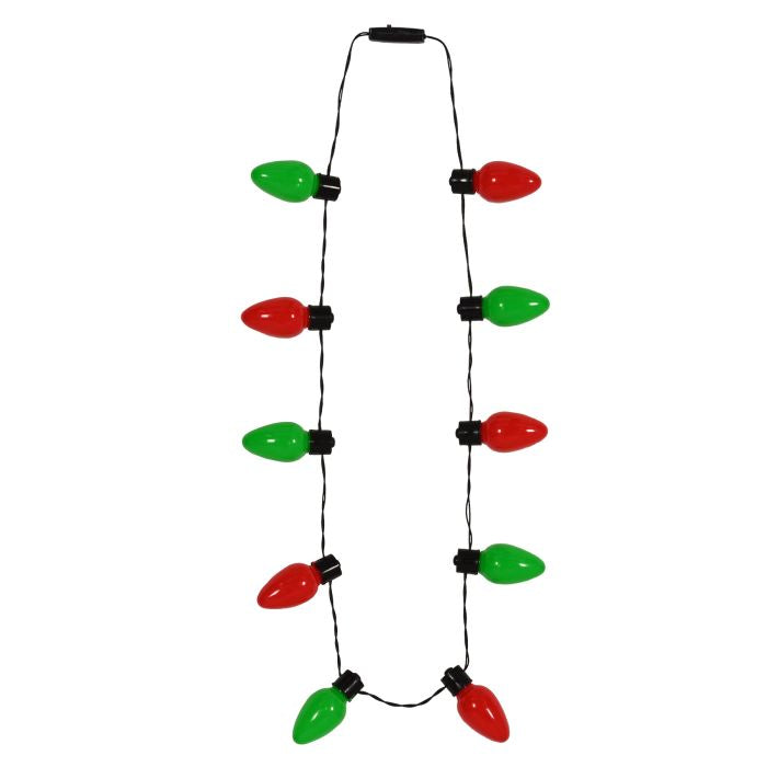 Light-Up Red & Green Christmas Light Bulb Necklace