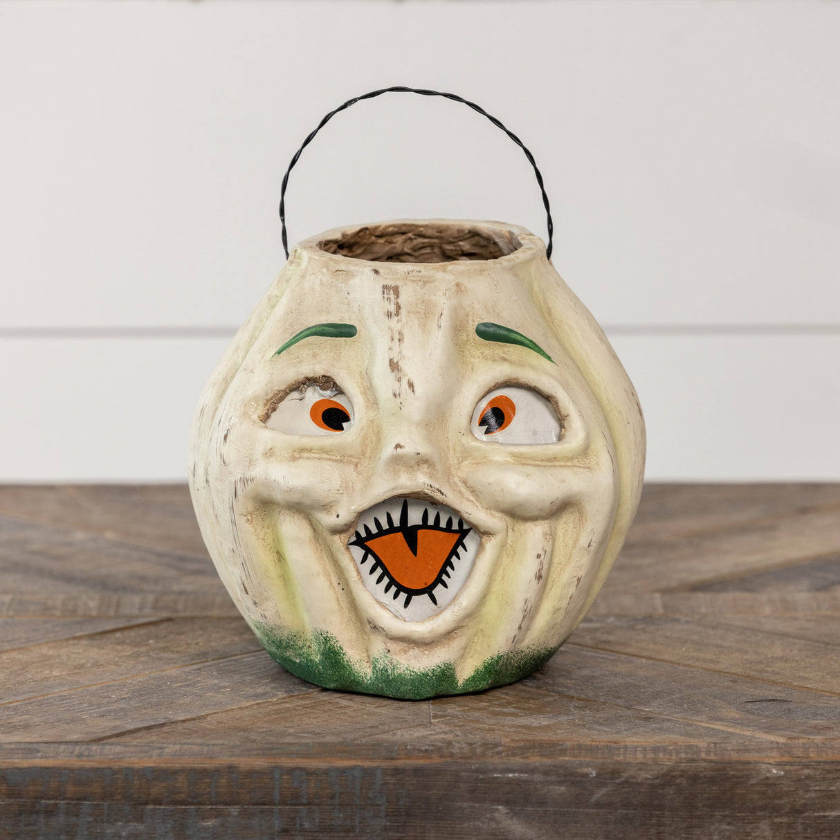 Vintage-Inspired White Resin Mache Jack-O-Lantern Choir Boy Candy Bucket