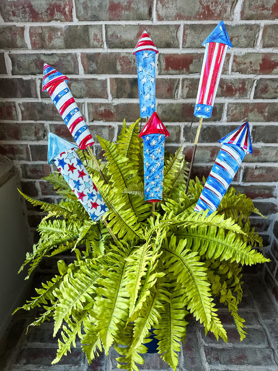 Patriotic Rocket Metal Garden Stake