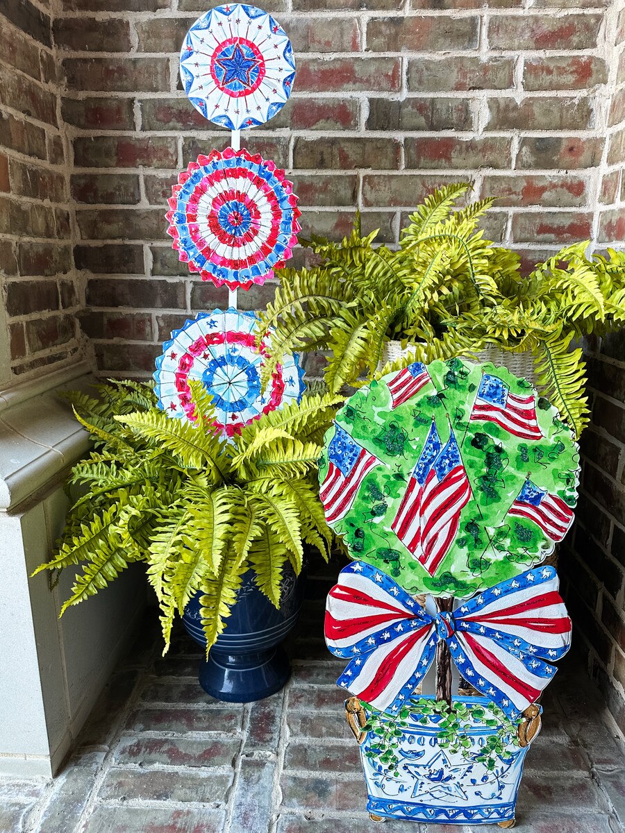 Patriotic Pinwheel Topiary Metal Garden Stake