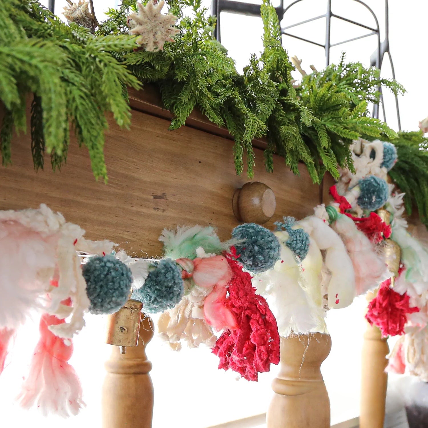 Handmade Wool & Cotton Garland with Pom Poms & Bells