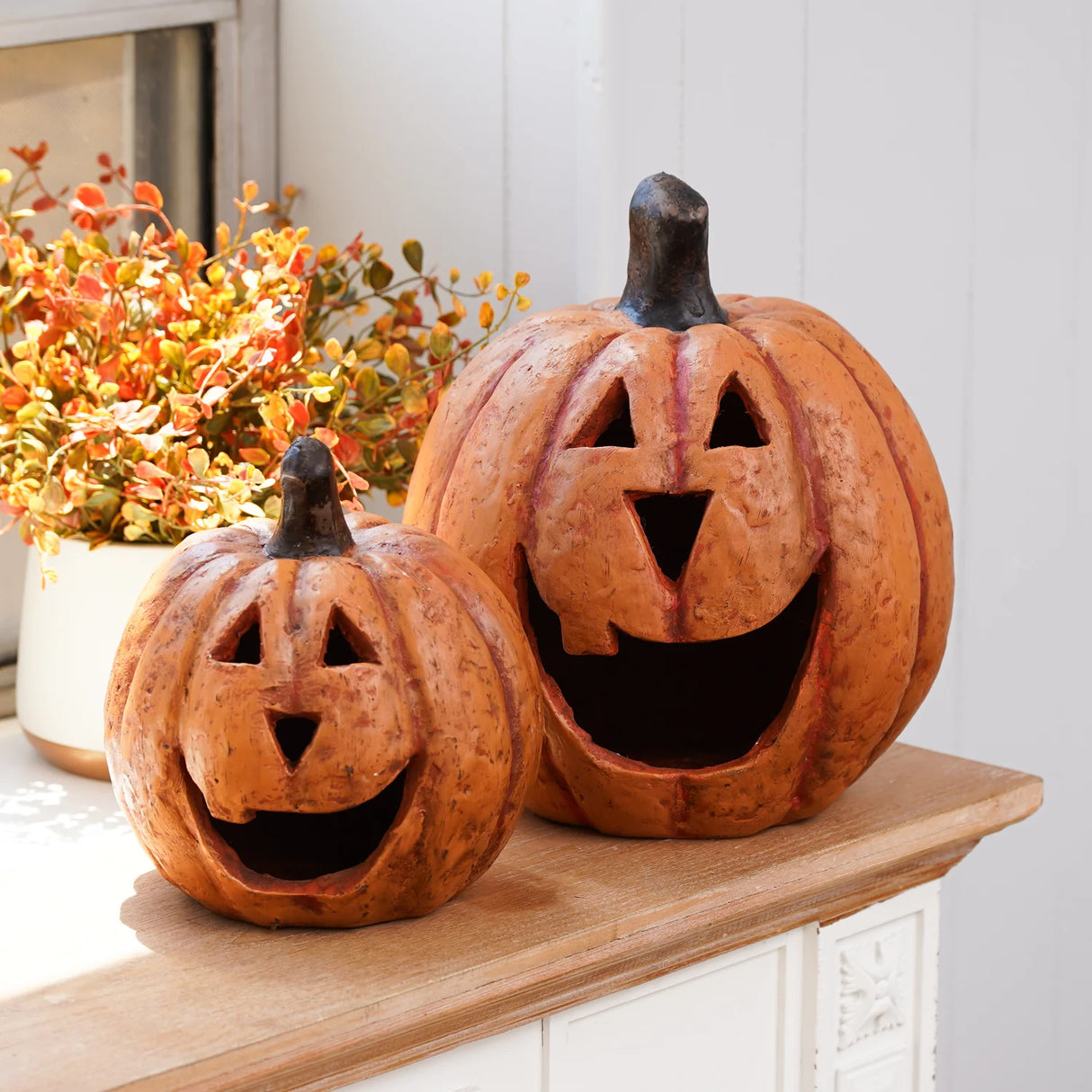 Orange Big Mouth Jack O'Lantern Resin Mache Pumpkins | 3 Sizes