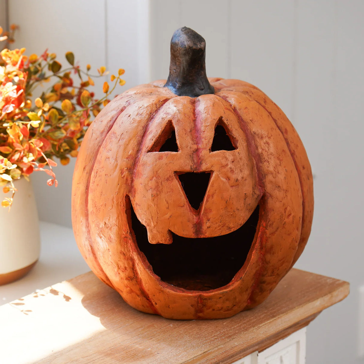 Orange Big Mouth Jack O'Lantern Resin Mache Pumpkins | 3 Sizes