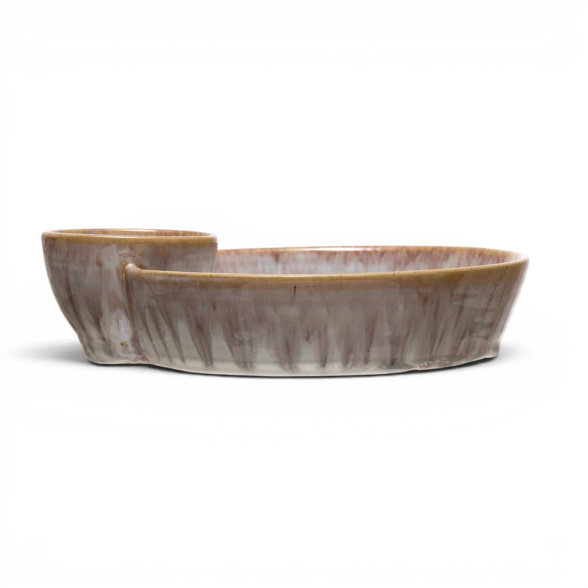 Cream Reactive Glaze Two-Section Serving Bowl