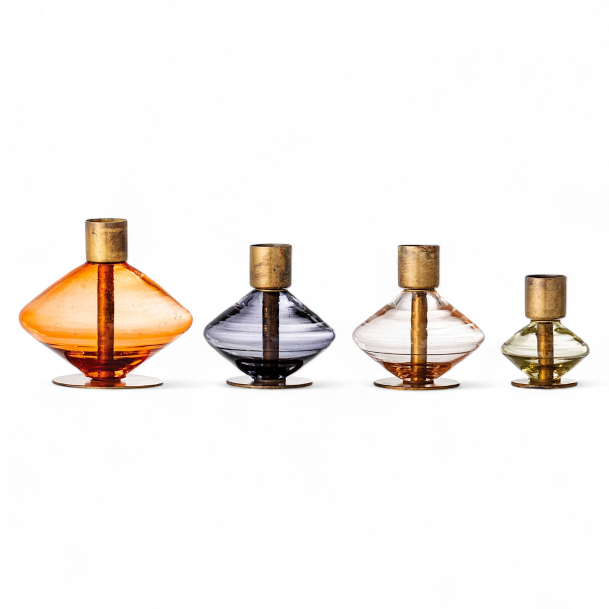 Hand-Blown Glass & Brass Taper Candle Holders | 4 Styles