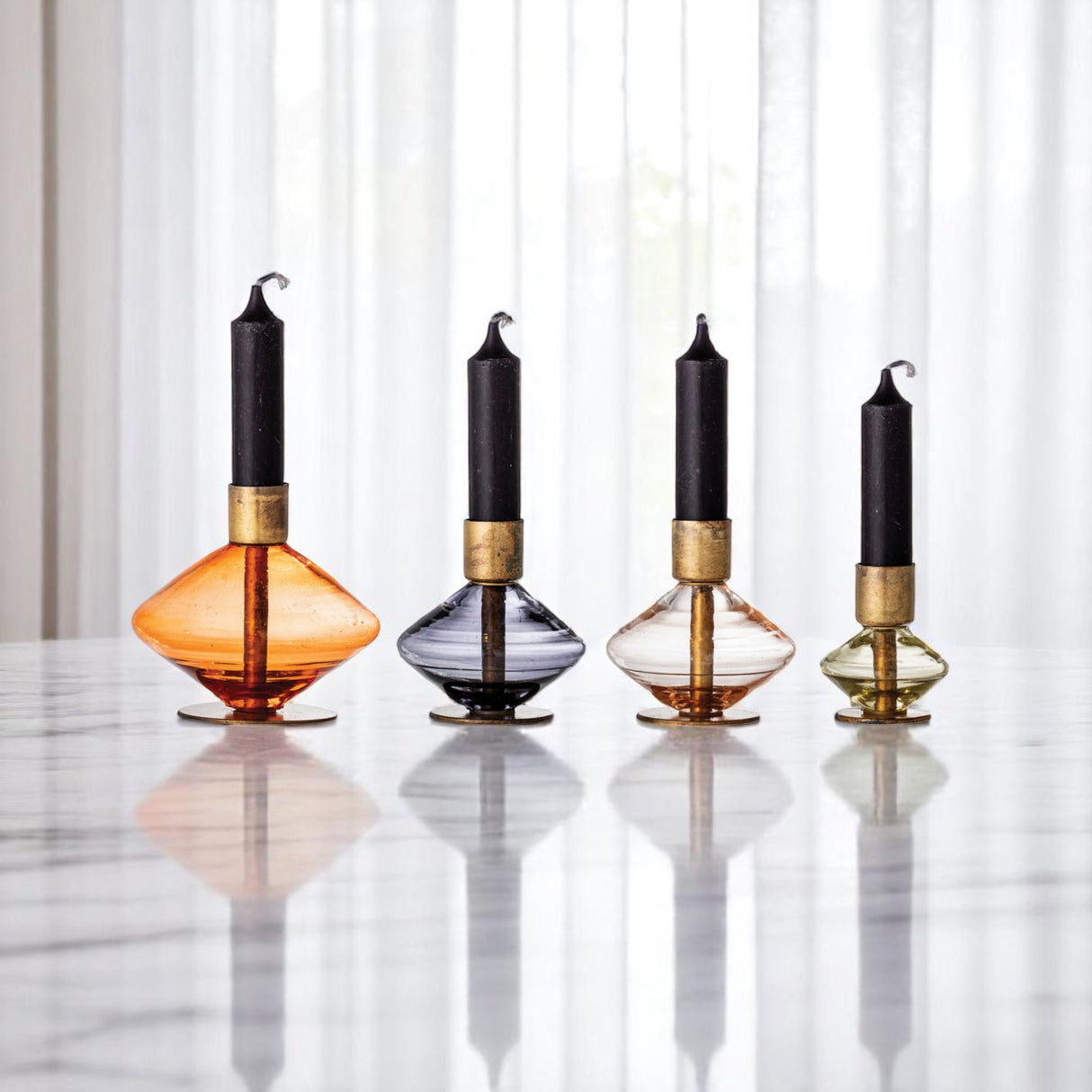 Hand-Blown Glass & Brass Taper Candle Holders | 4 Styles