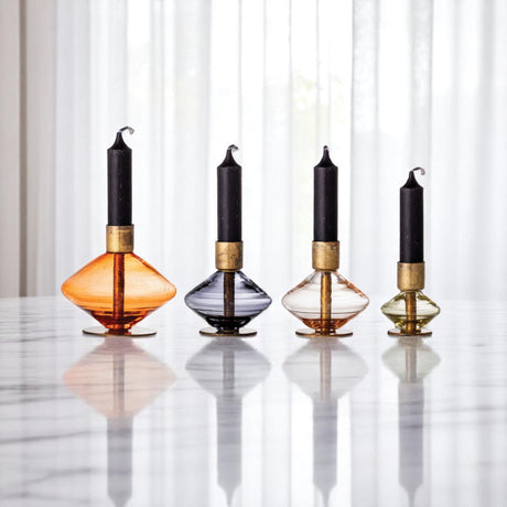 Hand-Blown Glass & Brass Taper Candle Holders | 4 Styles