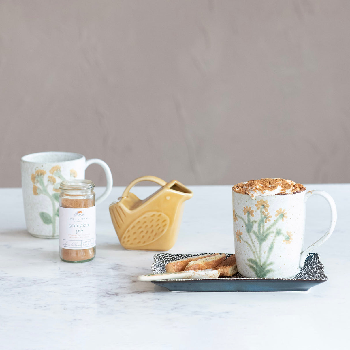 Hand-Painted Botanical Ceramic Coffee Mug