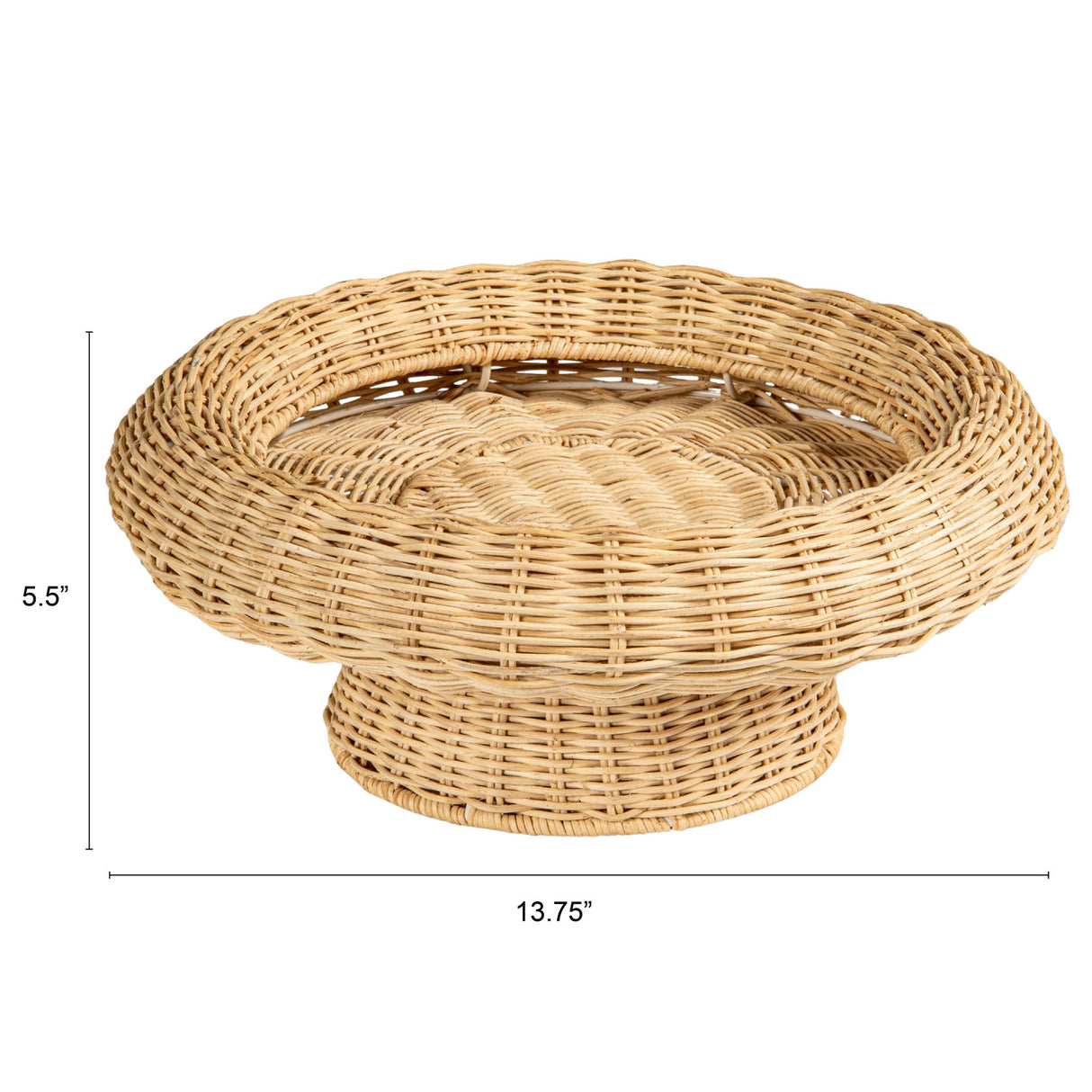 Hand-Woven Natural Rattan Pedestal Bowl