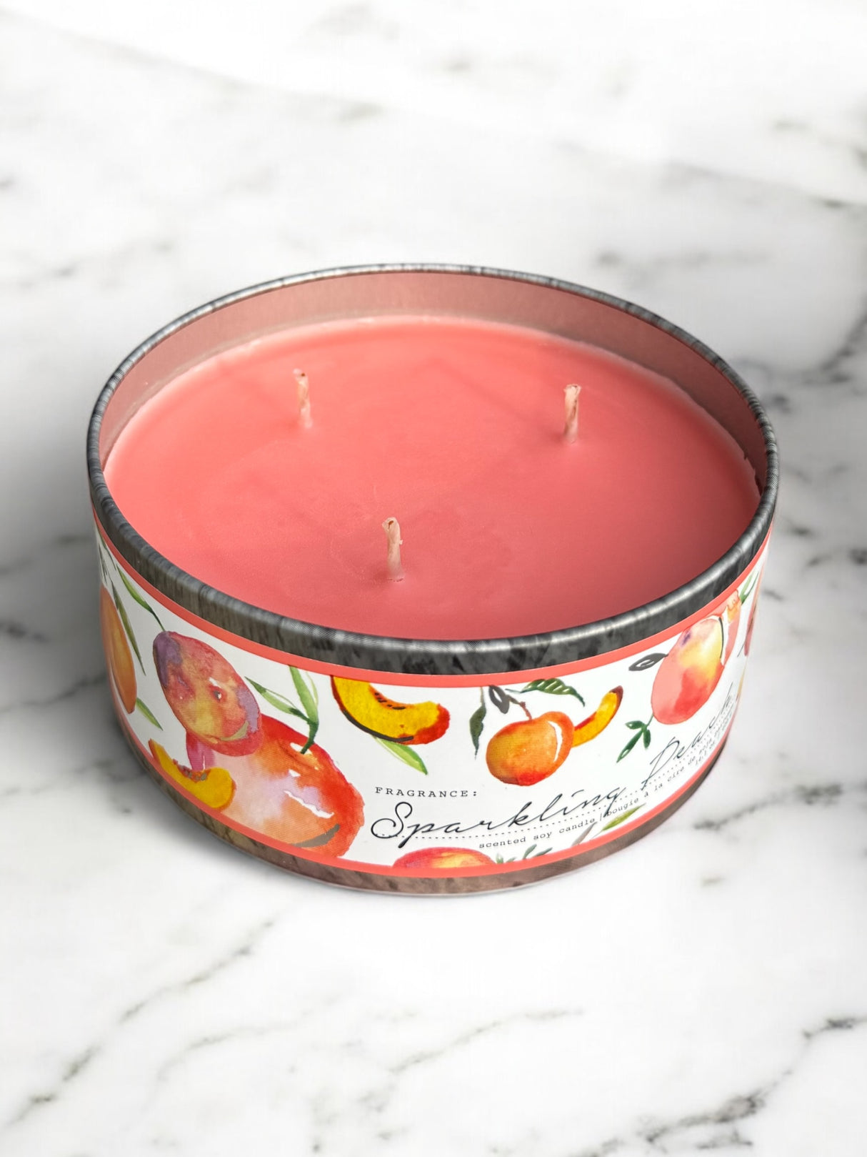Sparkling Peach 3 Wick Soy Candle in Tin