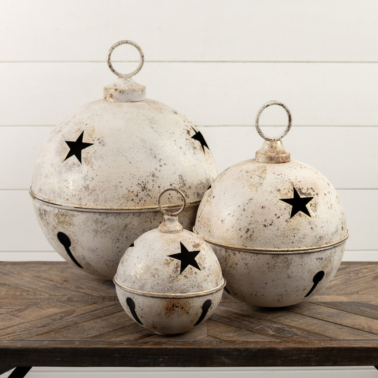 Jumbo Oversized Distressed White Star Sleigh Jingle Bell | 3 Sizes