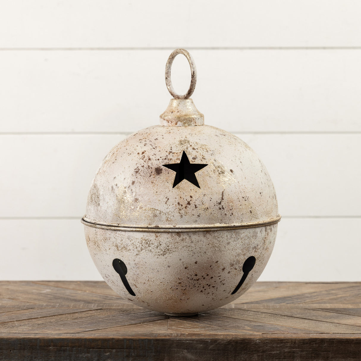 Jumbo Oversized Distressed White Star Sleigh Jingle Bell | 3 Sizes