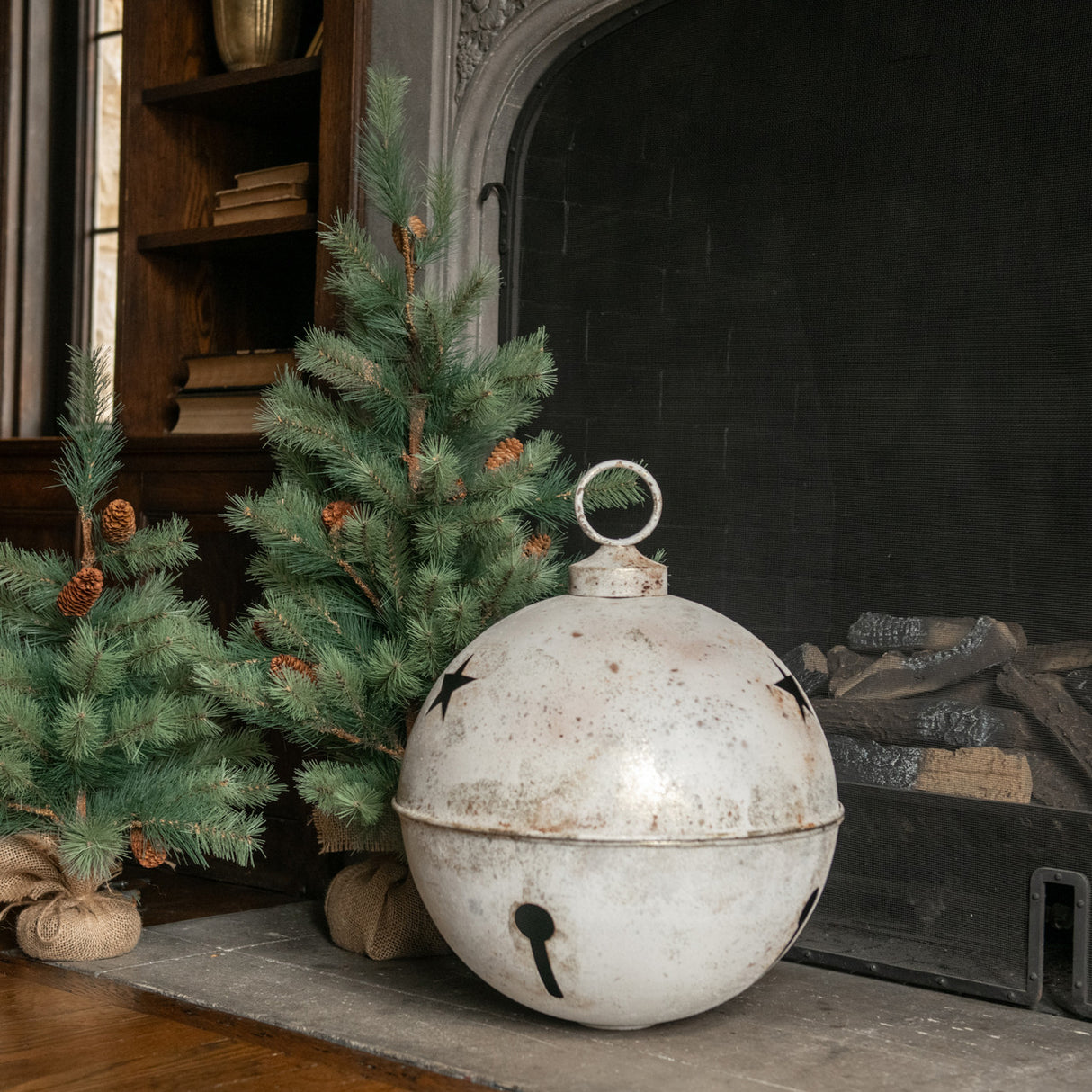 Jumbo Oversized Distressed White Star Sleigh Jingle Bell | 3 Sizes