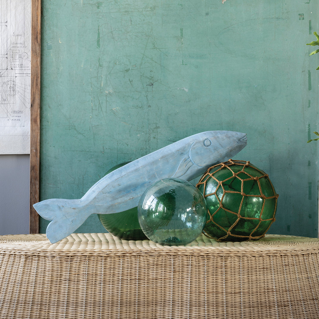 Vintage Green Glass Fishing Buoy with Rope Netting | 2 Sizes