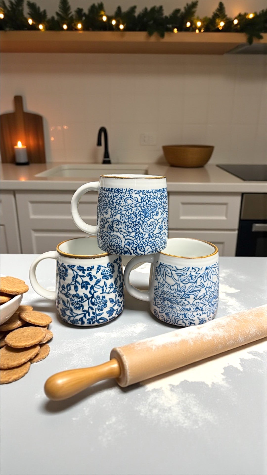 Blue Chinoiserie Hand-Stamped Ceramic Mug