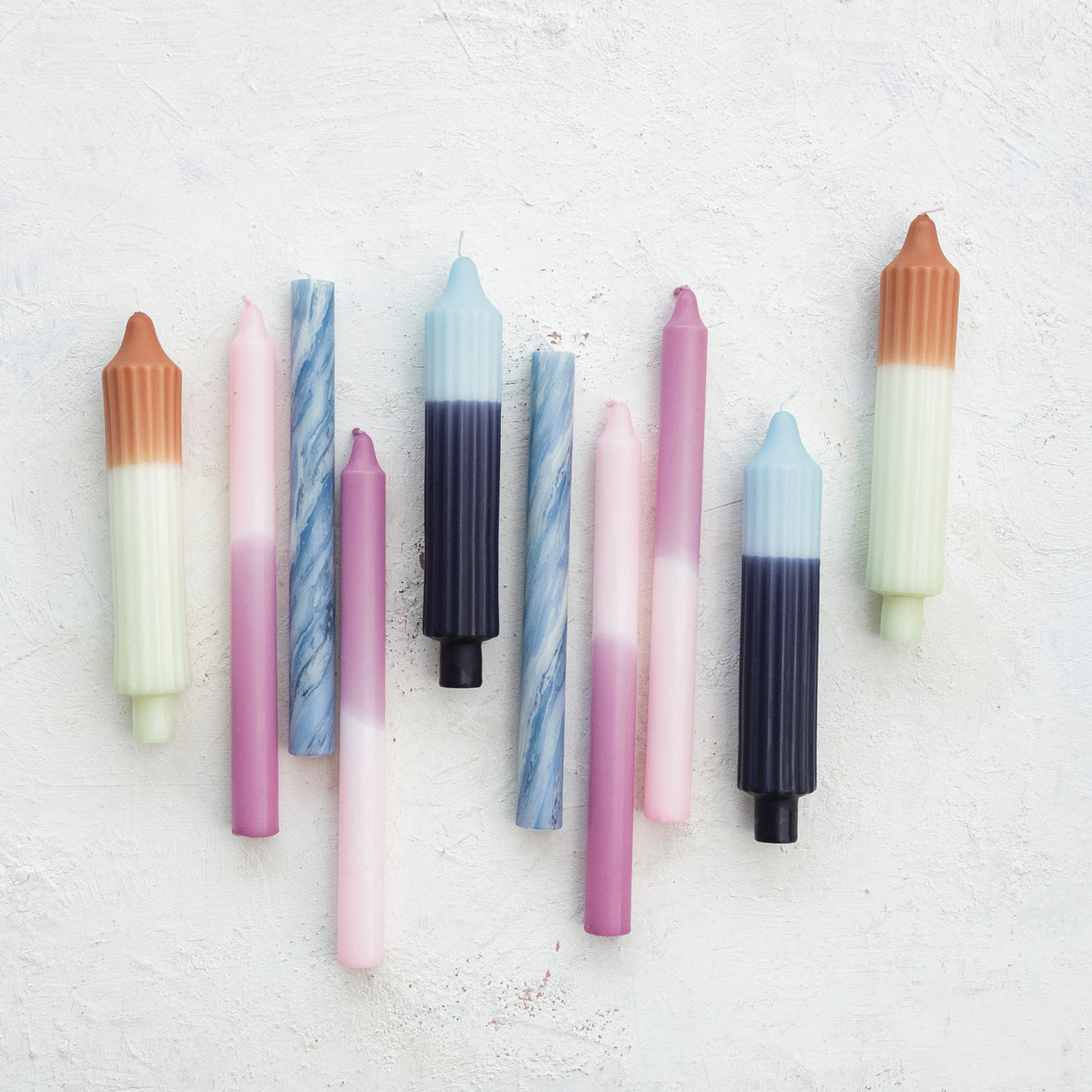 Blue Two-Tone Pleated Taper Candles | Set of 2