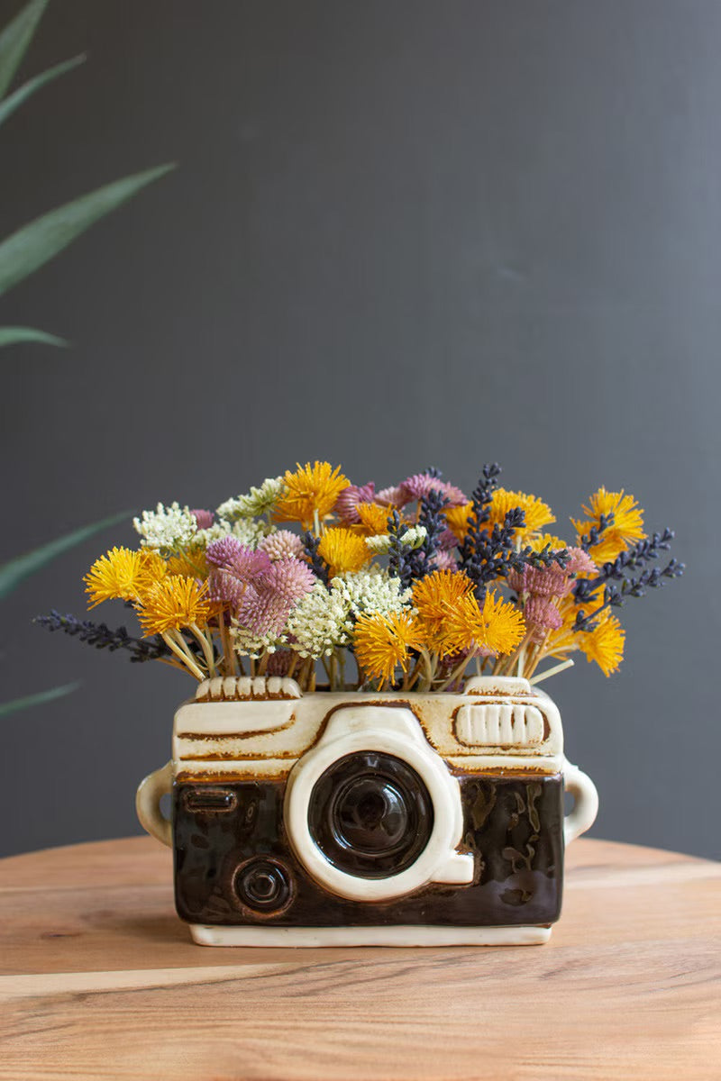Black & White Vintage Ceramic Film Camera Planter