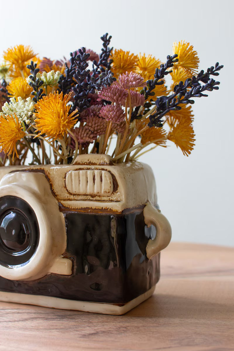 Black & White Vintage Ceramic Film Camera Planter