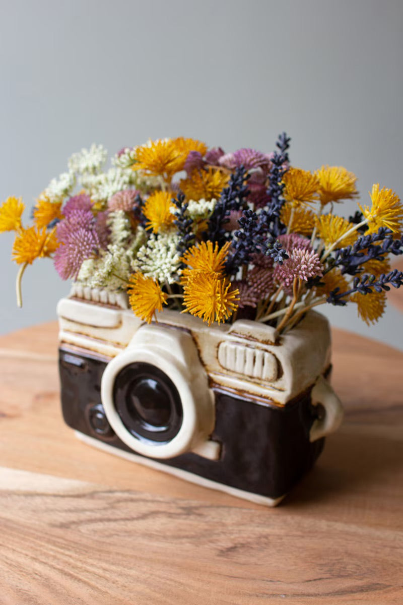 Black & White Vintage Ceramic Film Camera Planter