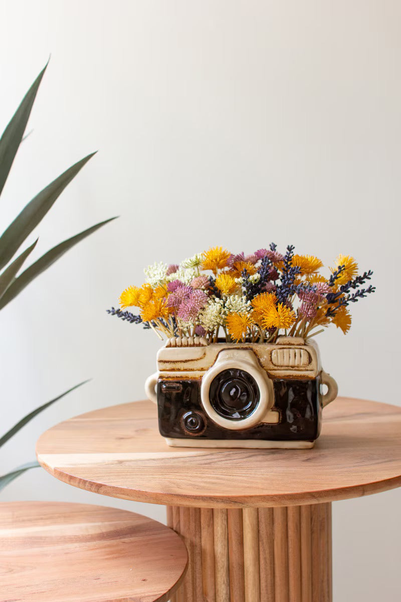 Black & White Vintage Ceramic Film Camera Planter